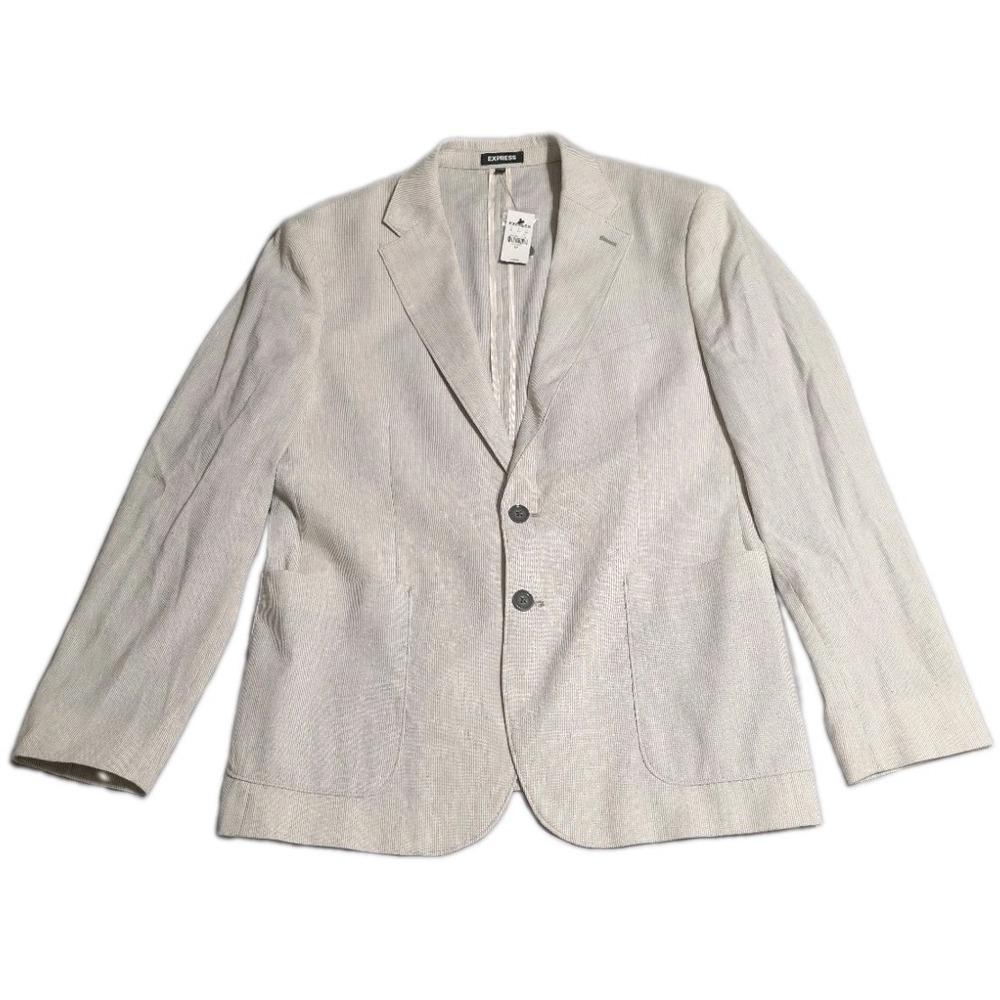 Express Extra Slim Sport Coat Blazer Mens 42S Gray Stripe Linen Blend NWT